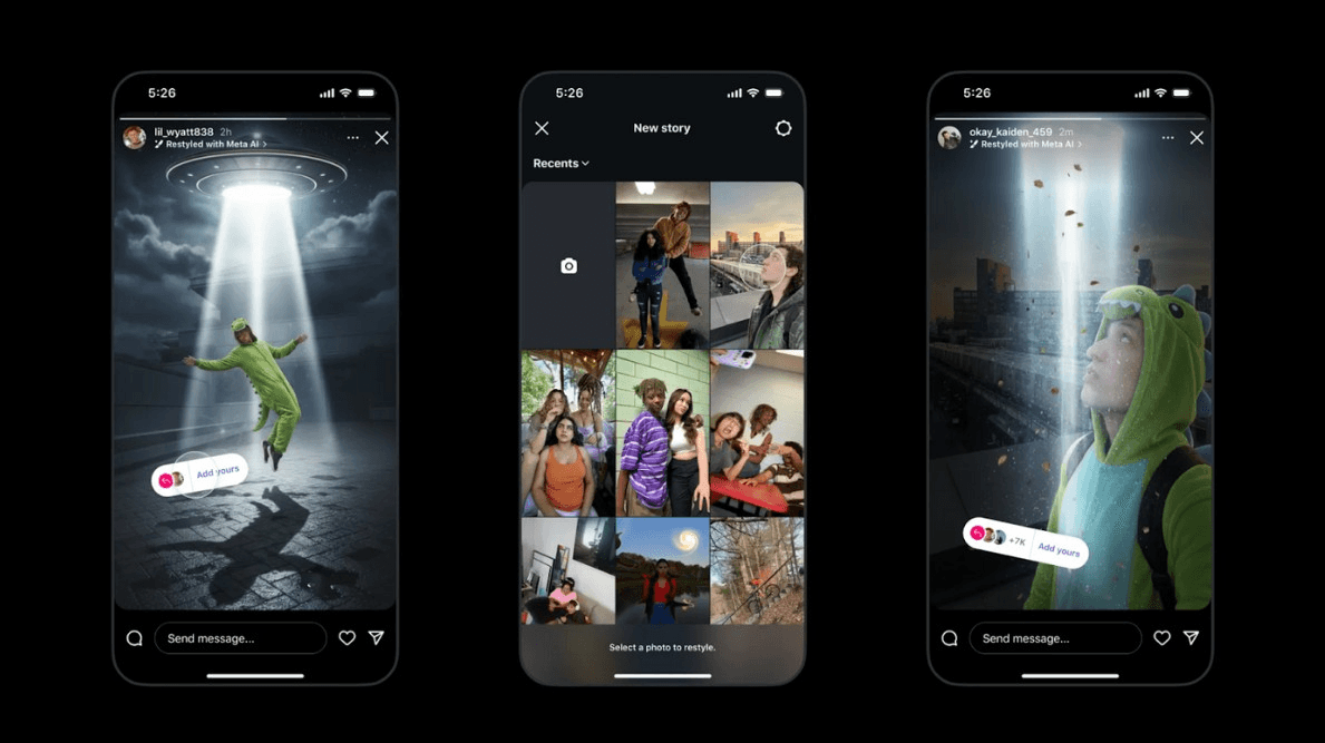 Image showing Instagram’s Restyle AI feature transforming a photo style instantly.